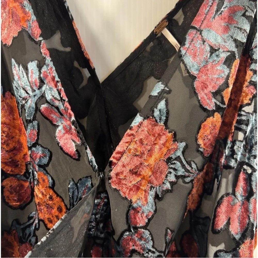 Free People Tied To You Floral Velvet Top Size Small Sheer Boho Festival